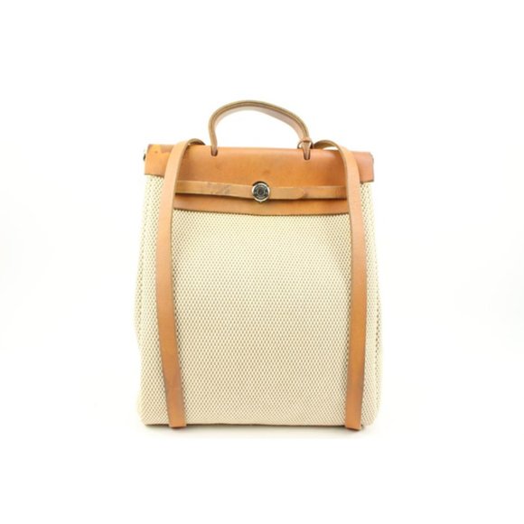 Hermès Beige x Brown Toile Sac a Doc Herbag Backpack 2-in-1 Set 26h131s - Picture 1 of 12